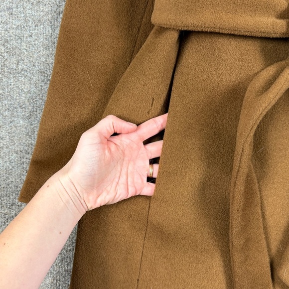 Ellen Tracy Brown Wool Long Belted Wrap Coat Women’s 8 Removable Fox Fur Collar - Picture 8 of 14